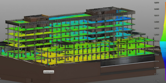 Análisis de planicidad de suelos en edificio en construcción.