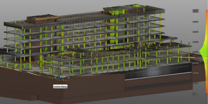Análisis de posición de pilares en edificio en construcción.